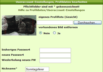 Profildaten &auml;ndern / Account l&ouml;schen